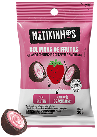 Bolinhas de Frutas Morango e Creme de Morango Natikinhos '30g | Zero Açúcar e Sem Lactose