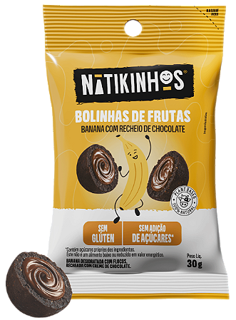Bolinhas de Frutas Banana com recheio de Chocolate Nátikos '30g | Zero Açúcar e Sem Lactose