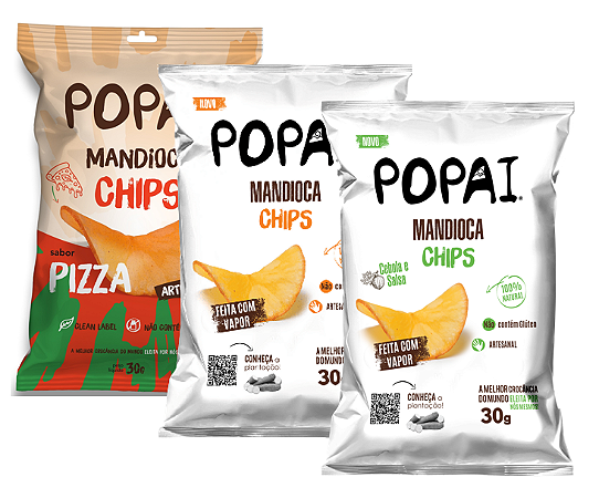 Kit 3 Chips de Mandioca Popai | vegano e assado