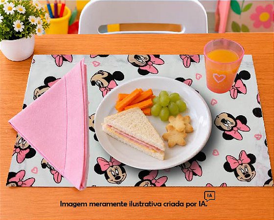 Jogo Americano Infantil em Tecido | Minnie Guardanapo Rosa