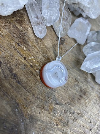 Pingente Rafinha (1.7 cm diâmetro) para limpeza energética com a vibração da Reprogramação Quântica Celular (RQC) Nível 1, Colar Prata