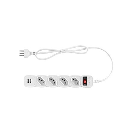 PROTETOR ELETRÔNICO INTELBRAS 4 TOMADAS + 02 PORTAS USB EPE 204 BRANCO