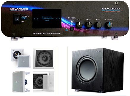 Amplificador New Áudio BIA 200 BT 2.1 Estéreo + Sub 200FD + 4 Caixas  Gesso JBL