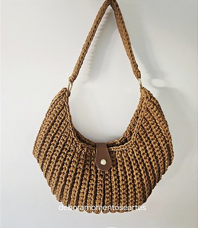 Bolsa de crochê baguete alça de ombro