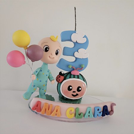 Topo de bolo com vela de aniversário Cocomelon
