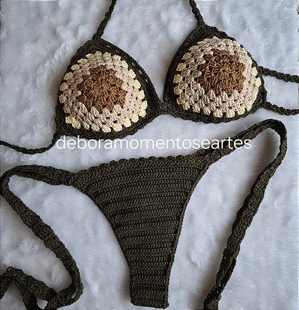 Biquini de crochê square fio conjunto