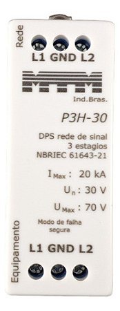 Protetor de surto, DPS hibrido,3 est.,3 vias + GND, 30V, 20 kA