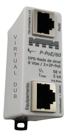 Protetor de surto, DPS hibrido, sistema POE, 3 est., 8 vias, 58 V, 20 kA, In 5 kA, conexao RJ-45, DIN35 LIGHT