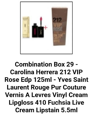Combination Box 29 - Carolina Herrera 212 VIP Rose Edp 125ml - Yves Saint Laurent Rouge Pur Couture Vernis A Levres Vinyl Cream Lipgloss 410 Fuchsia Live Cream Lipstain 5.5ml