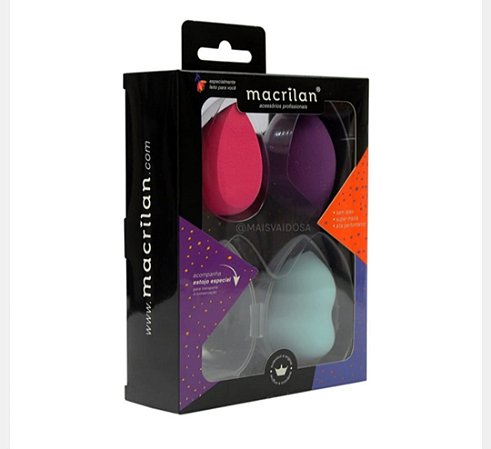 Trio de Esponjas para Maquiagem EP07 com Estojo - Macrilan