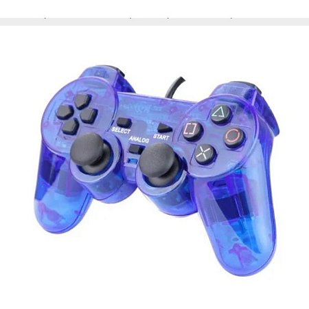 Controle Original Azul Transparente (com fio) - PS2/PS1 - Usado