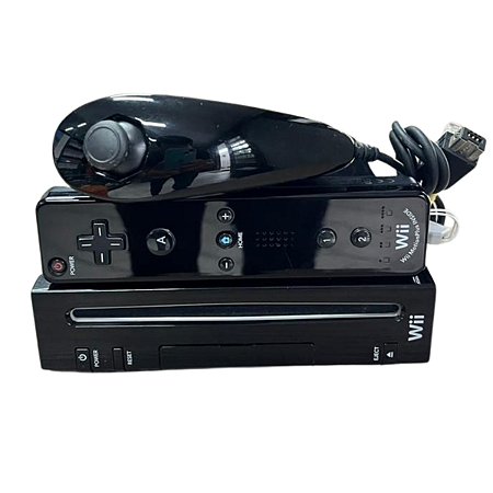 Console Nintendo Wii Preto (S/Tampa Lateral) + Jogo Brinde - Usado