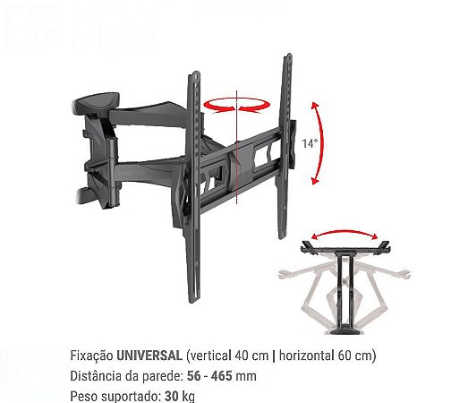 Suporte TV Triarticulado com Inclinação 32'' a 60'' - MI862