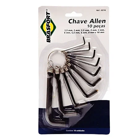 Chave Allen Chaveiro 1.5 A 10mm Brasfort - Kit 10 Peças