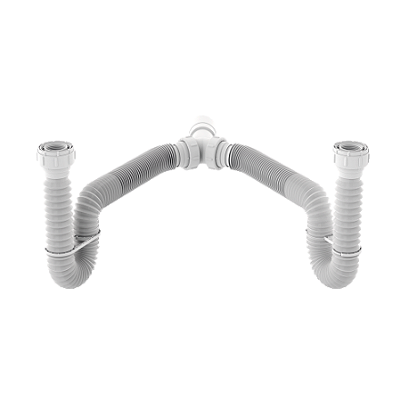 Sifão Tubo Extensivel Duplo Branco c/Suportes