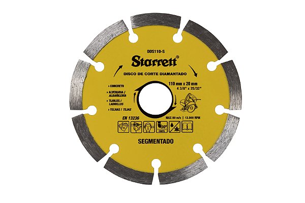 Disco Corte Diamantado Segmentado 110 x 20mm Starrett DDS110-S