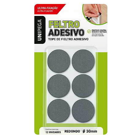 Feltro Adesivo Redondo Preto 30mm – 12 unidades