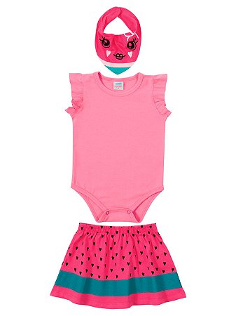 Conjunto para Bebê 3 peças Marlan Body Saia Babador Pink