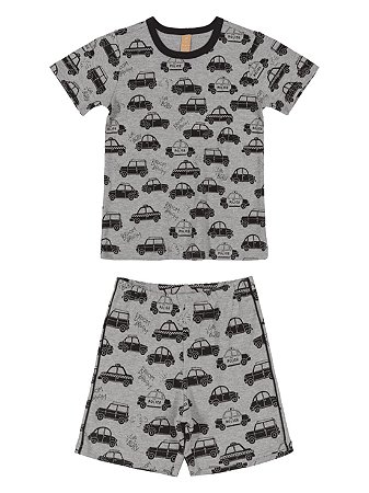 Pijama Up Baby Infantil Malha Curta Bermuda Carros Cinza