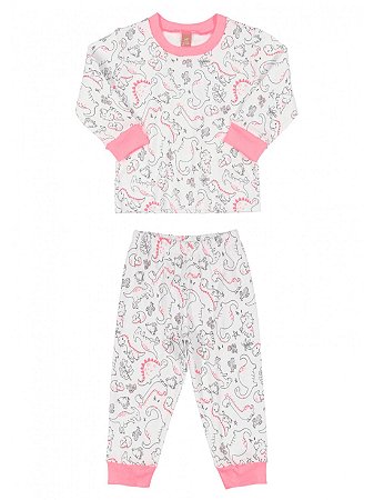Pijama Infantil Up Baby Calça e Blusa Longa Malha Dinossauro