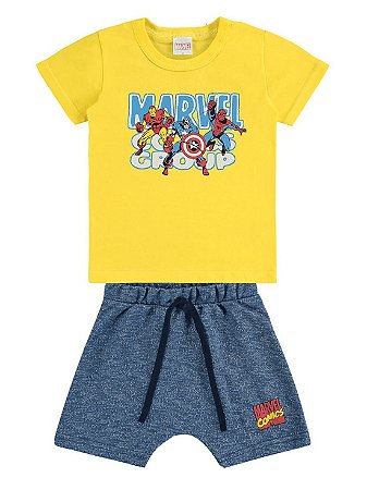 Conjunto Marlan Camiseta e Bermuda Marvel Vingadores Amarelo