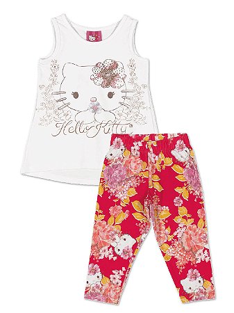 Conjunto Blusa e Legging Floral Hello Kitty
