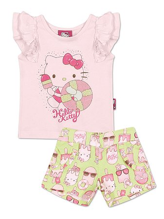 Conjunto Blusa sem manga e Shorts Picolé Hello Kitty