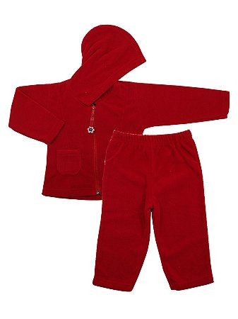 Conjunto em Micro Soft Be Girl Vermelho Casaco e Calça Be Little