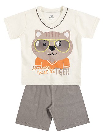 Pijama em Malha Camiseta Manga Curta e Bermuda Tiger Brandili