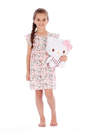 Camisola Manga Curta em Malha Rosa Hello Kitty