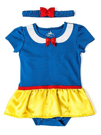 Body Marlan com Tiara Fantasia Branca de Neve Azul