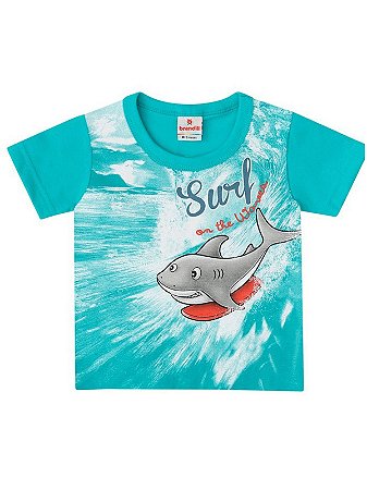 Camiseta Brandili Curta Malha Tubarão Surf Verde