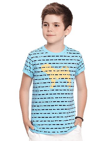 Camiseta Charpey Curta Meia Malha Estampada Azul