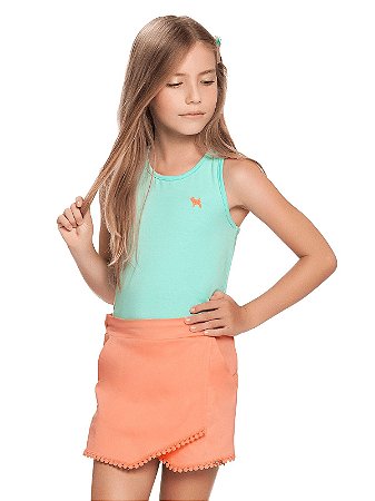 Shorts Saia Charpey Sarja Renda Pêssego