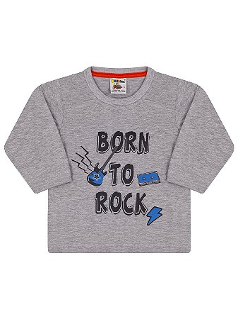 Camiseta Molekada Manga Longa Born to Rock Cinza Mescla