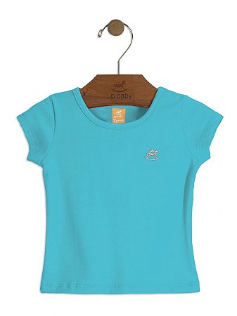 Blusa Up Baby Manga Curta Cotton Básica Azul