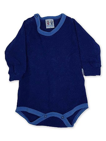 Body para Bebê RoseBud Longa em Soft Glacê Peluciado Azul Marinho