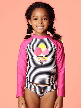 Camiseta Puket Infantil Surfista FPS Listras Sorvete Pink