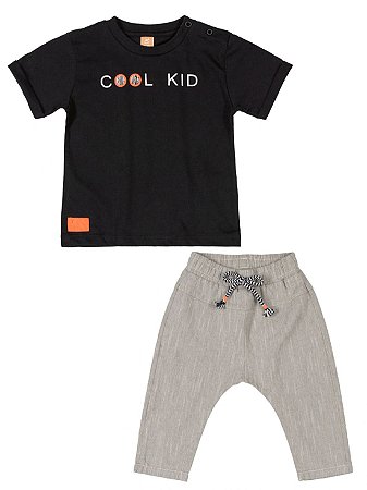 Conjunto para Bebê Up Baby Camiseta Curta e Calça Cool Kids Preto
