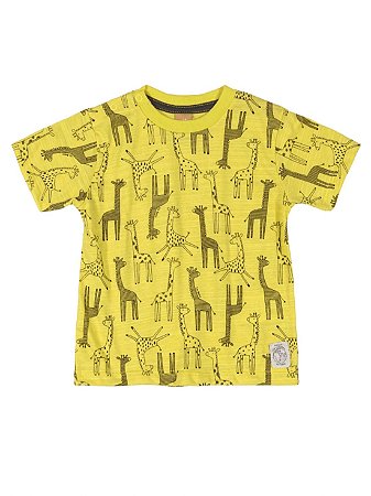 Camiseta Up Baby Manga Curta Malha Flame Girafas Amarela