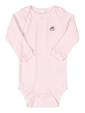 Body para Bebê Up Baby Manga Longa Suedine Rosa