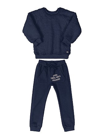 Conjunto Infantil Up Baby Blusão Pêlo Calça Moletom Marinho