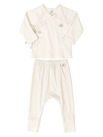 Conjunto Up Baby Casaco Calça Canelada Ribana Nature Natural