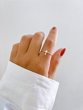 Anel de prata regulavel cruz atacado