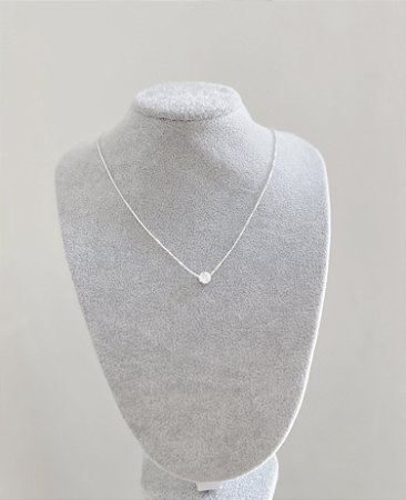 Colar de prata ponto de luz cristal corrente veneziana 50cm