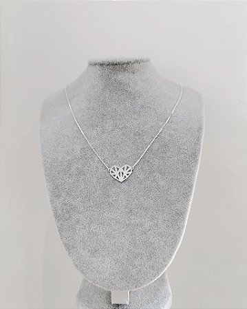 Colar de prata coração formato diamante corrente 50cm atacado