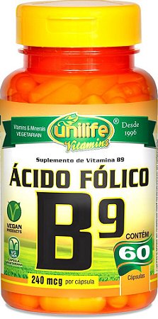 Vitamina B9 Ácido Fólico Unilife 60 cápsulas - Vegano