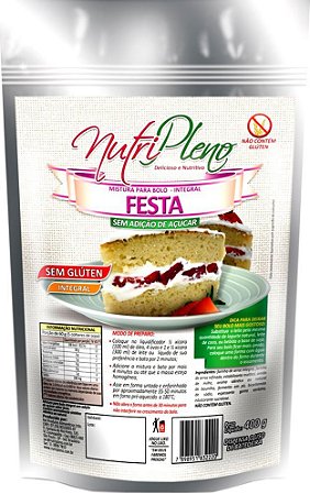 Mistura P/ Bolo de Festa Integral S/ Açúcar Sem Glúten Nutripleno 400g