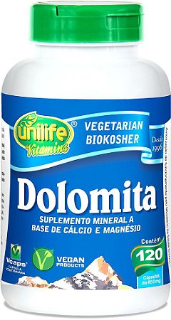 Dolomita base de Cálcio e Magnésio Unilife 120 cápsulas de 950mg