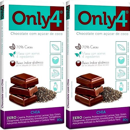 Kit 2 Chocolate Only4 com Chia Tudo Zero Leite 80g - Vegano
